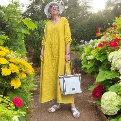 VERA MAY ITALIAN LINEN SENAPE DRESS 6677