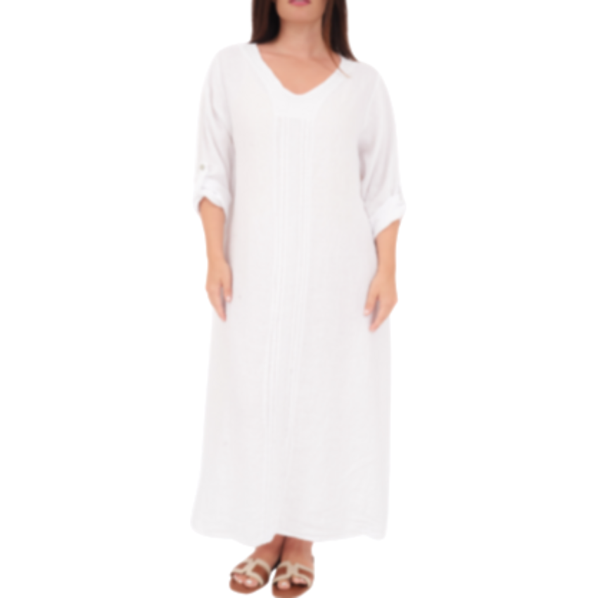 VERA MAY ITALIAN LINEN BIANCO DRESS 6677
