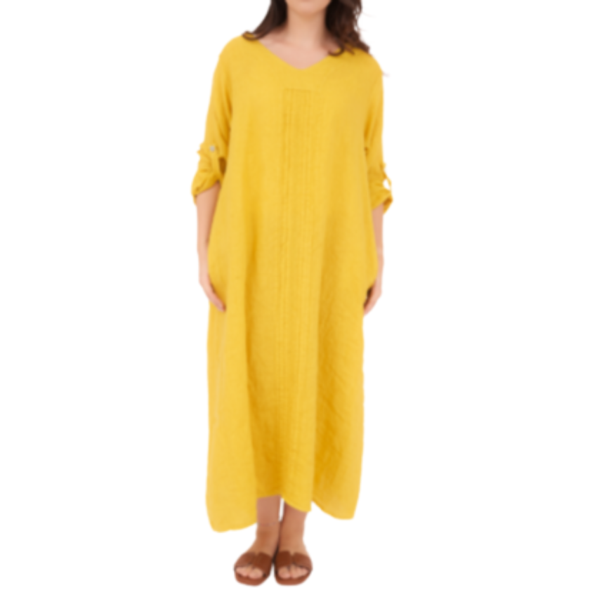 VERA MAY ITALIAN LINEN SENAPE DRESS 6677