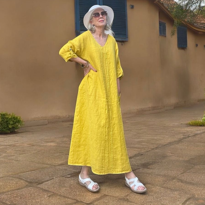 VERA MAY ITALIAN LINEN SENAPE DRESS 6677