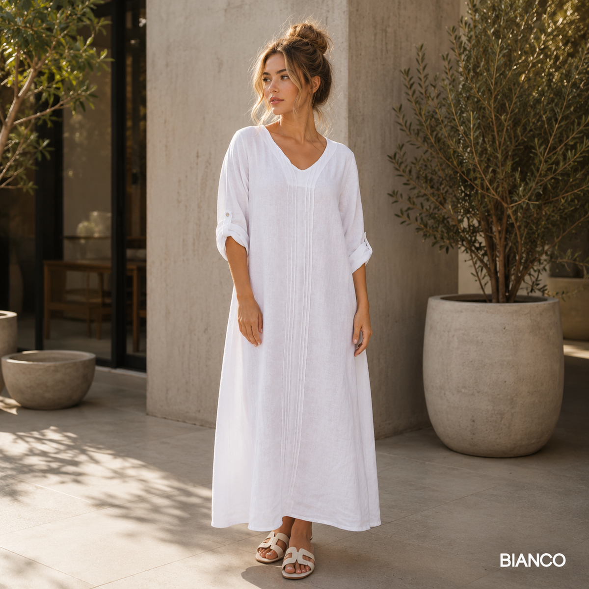 VERA MAY ITALIAN LINEN BIANCO DRESS 6677