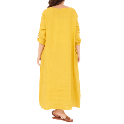 VERA MAY ITALIAN LINEN SENAPE DRESS 6677