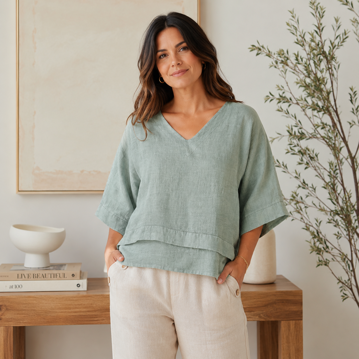 6683 SALVIA ITALIAN LINEN TOP
