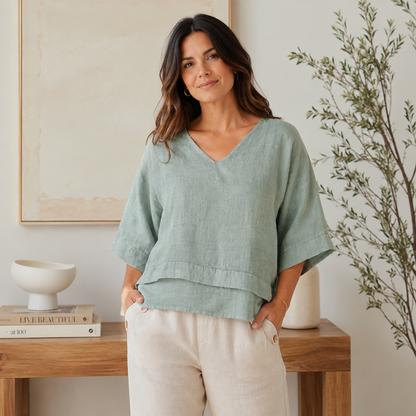 6683 SALVIA ITALIAN LINEN TOP