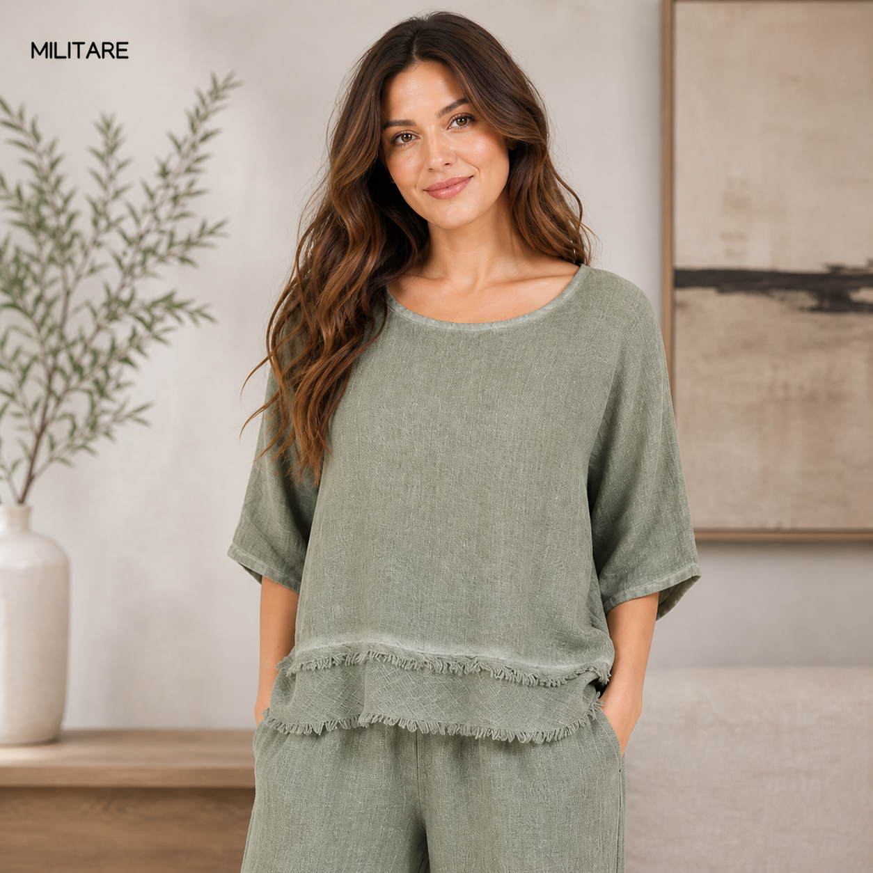 6685 MILITARE ITALIAN LINEN TOP