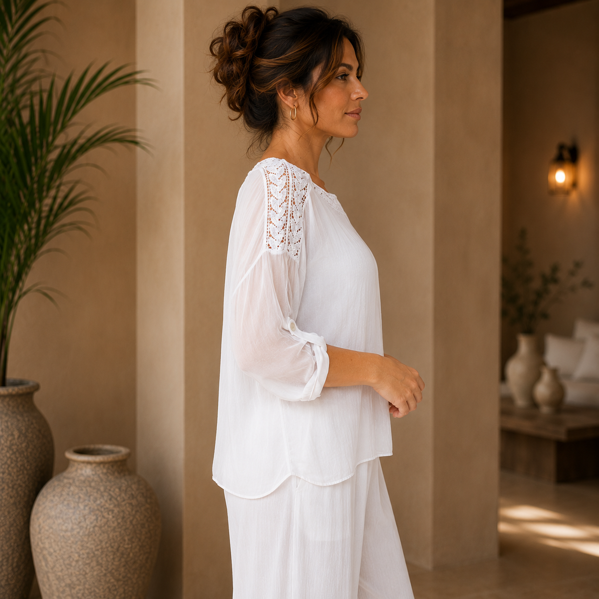 6692 Bianco Vera May Italian Silk Top