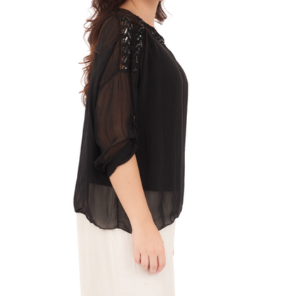 6692 Nero Vera May Italian Silk Top