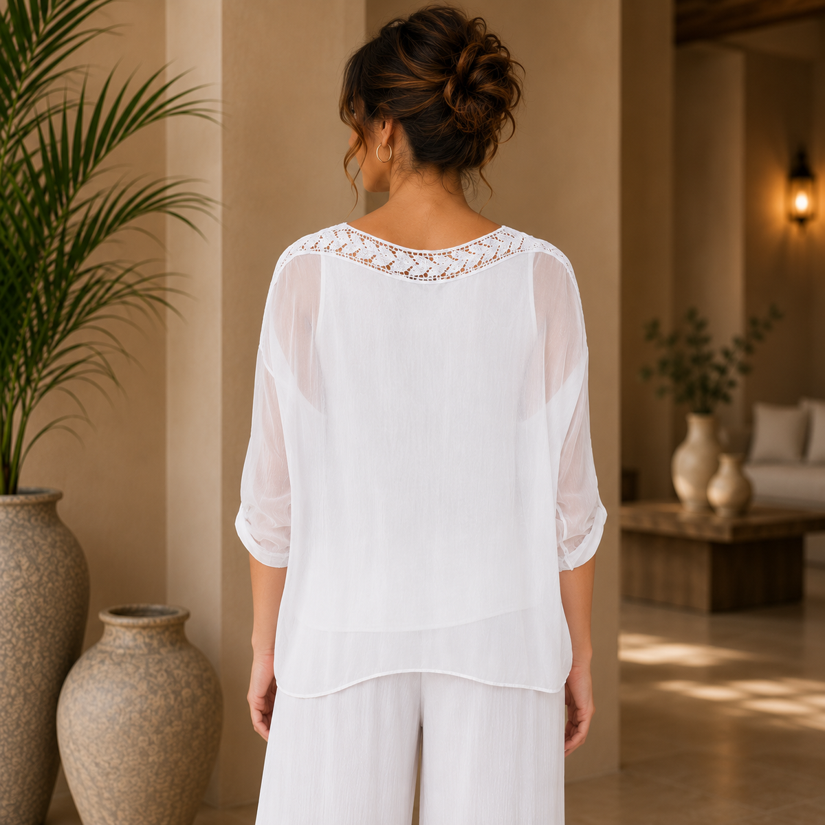 6692 Bianco Vera May Italian Silk Top
