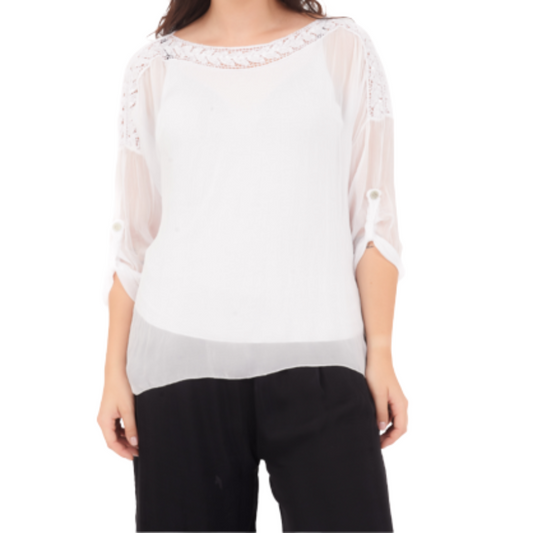6692 Bianco Vera May Italian Silk Top