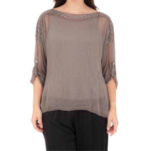 6692 Fango Vera May Italian Silk Top