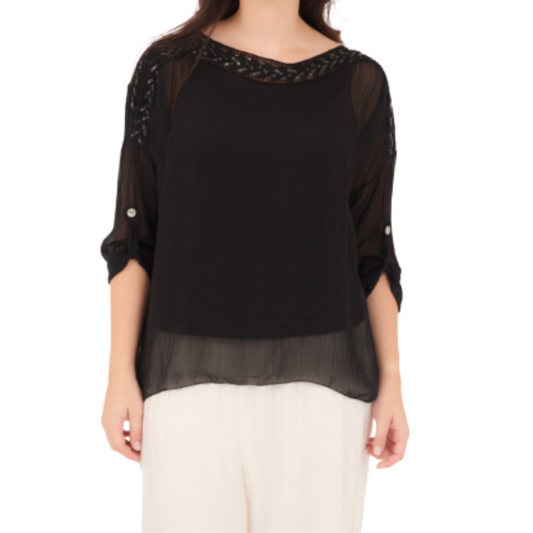 6692 Nero Vera May Italian Silk Top