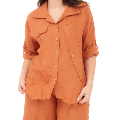 6707 RUST LINEN TOP