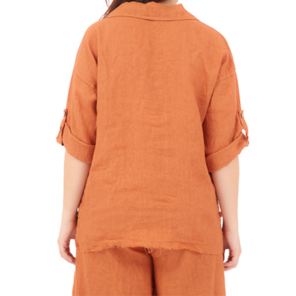 6707 RUST LINEN TOP