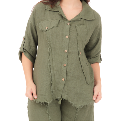6707 KHAKI LINEN TOP