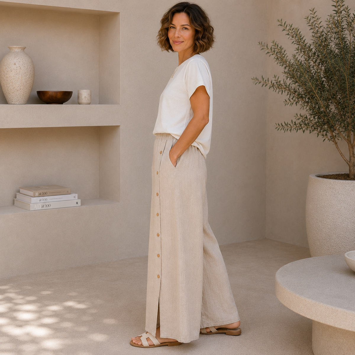 Vera May Italian Linen Ecru Pant 6708