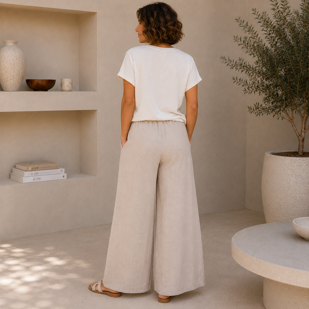 Vera May Italian Linen Ecru Pant 6708