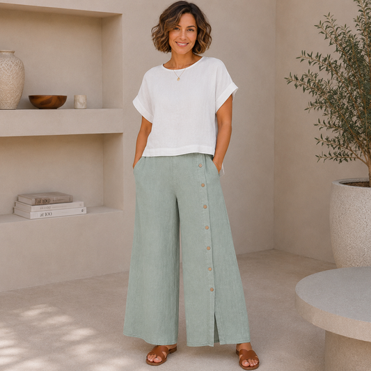 Vera May Italian Linen Salvia Pant 6708