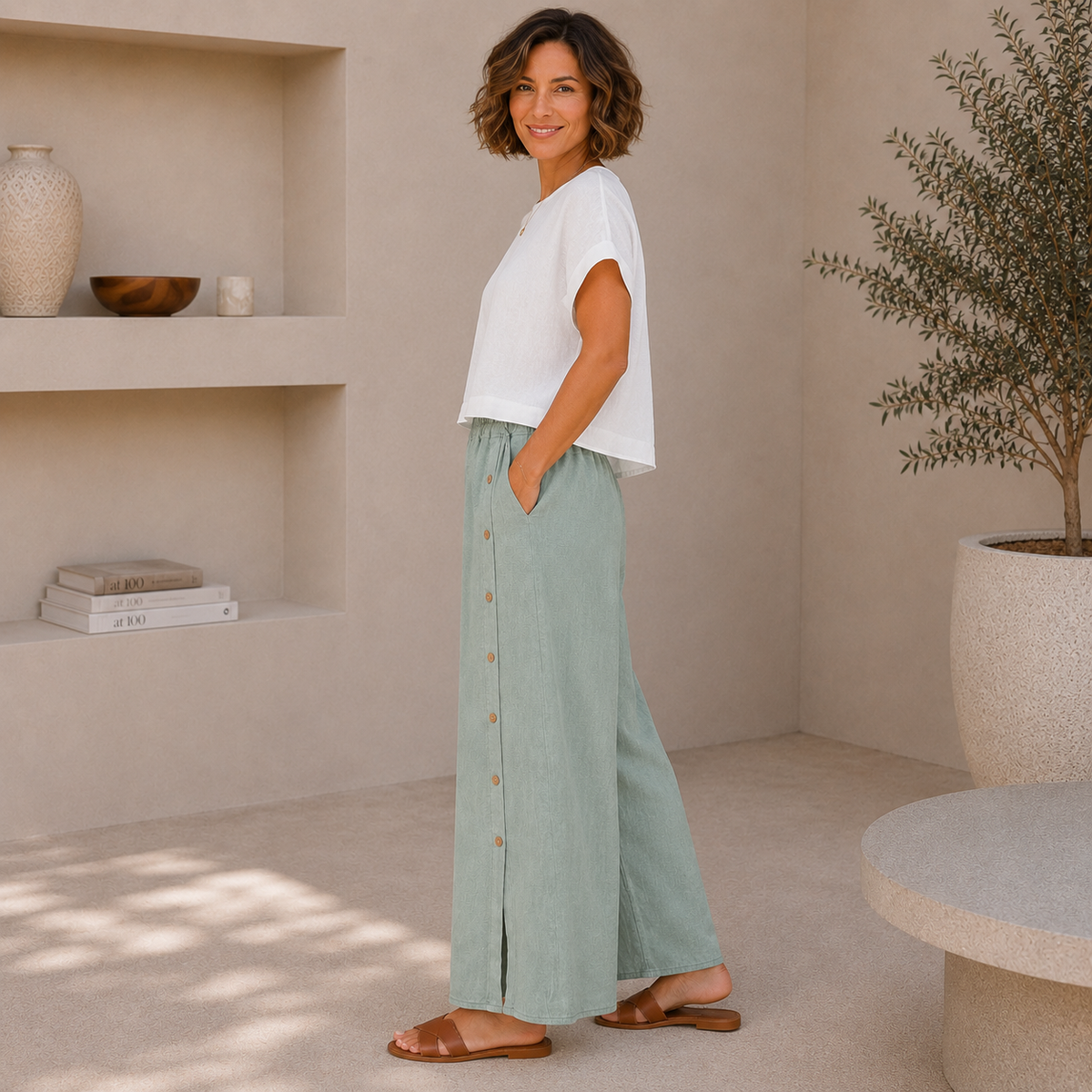 Vera May Italian Linen Salvia Pant 6708