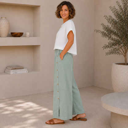 Vera May Italian Linen Salvia Pant 6708