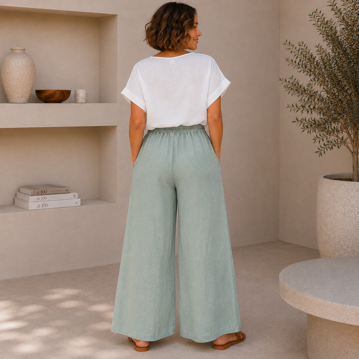 Vera May Italian Linen Salvia Pant 6708