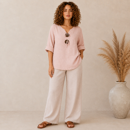 Vera May Italian Linen Blush Pink Top 6712 | Women's Linen Top Australia
