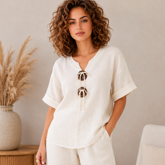 6712 LATTE ITALIAN LINEN TOP