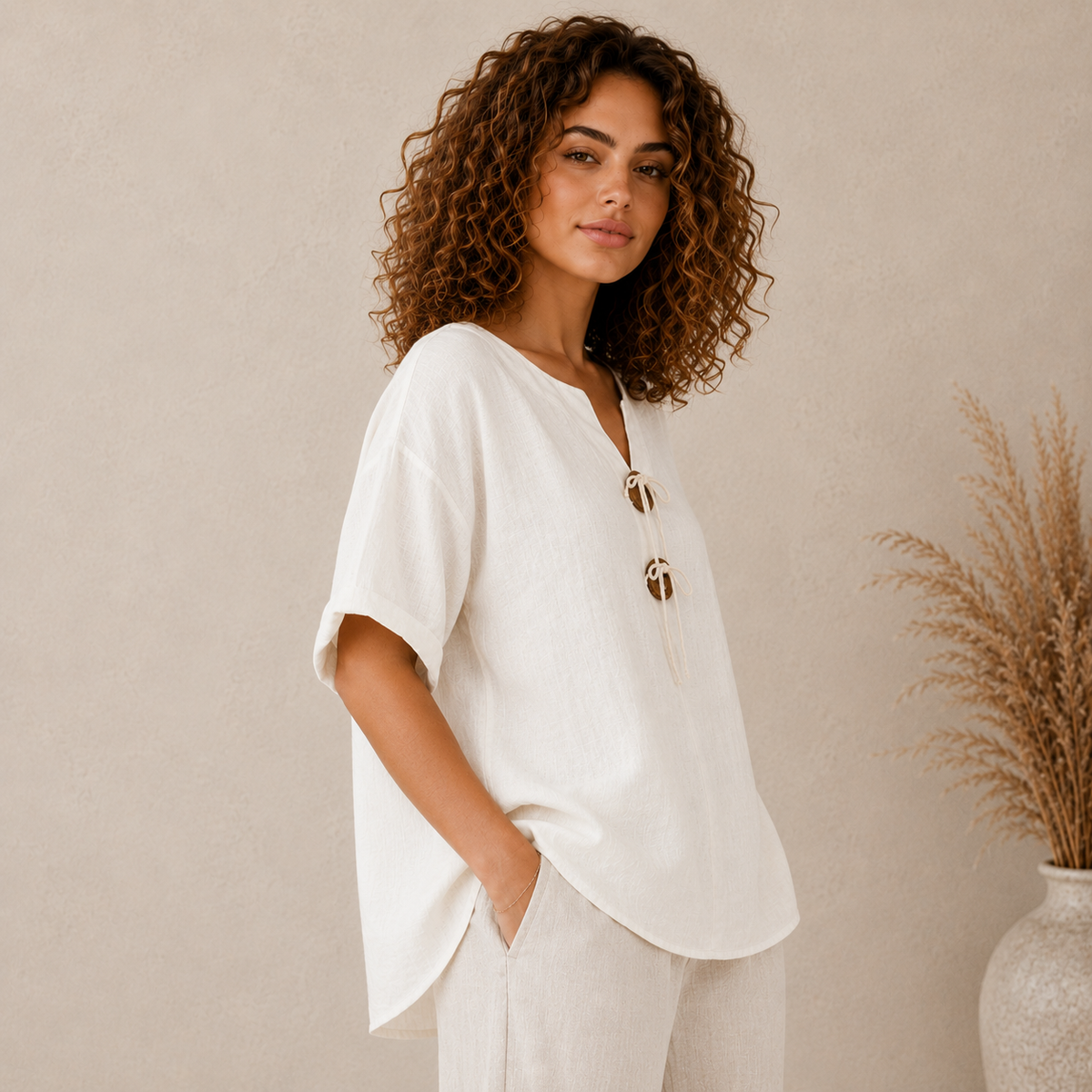 Vera May Italian Linen Cream Top 6712 | Women's Linen Top Australia
