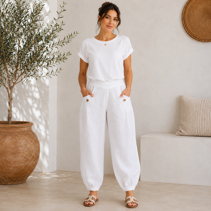 Vera May Italian Linen Bianco Pant 6720