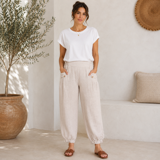 Vera May Italian Linen Ecru Pant 6720