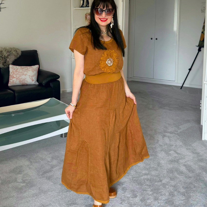 VERA MAY GOLD ITALIAN LINEN SKIRT 6722