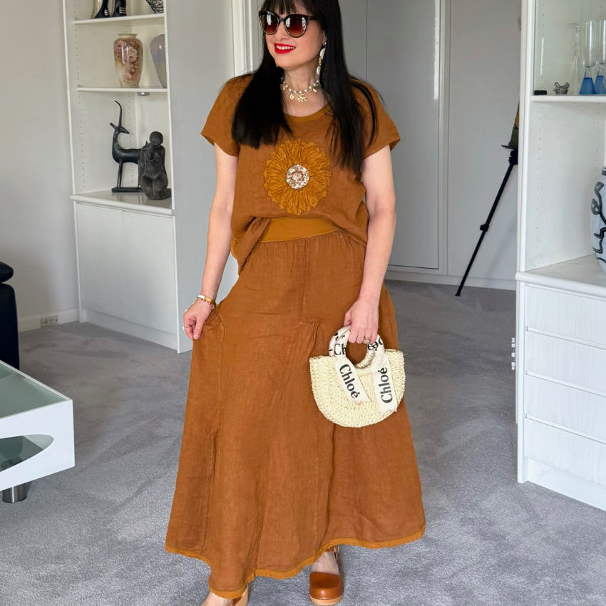 VERA MAY GOLD ITALIAN LINEN SKIRT 6722