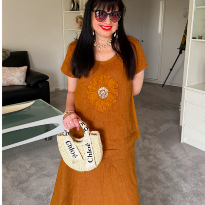 VERA MAY GOLD ITALIAN LINEN SKIRT 6722