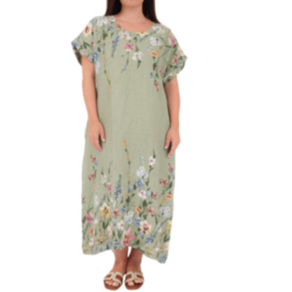 VERA MAY ITALIAN LINEN SALVIA DRESS 6732