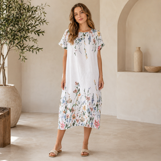 VERA MAY ITALIAN LINEN BIANCO DRESS 6732