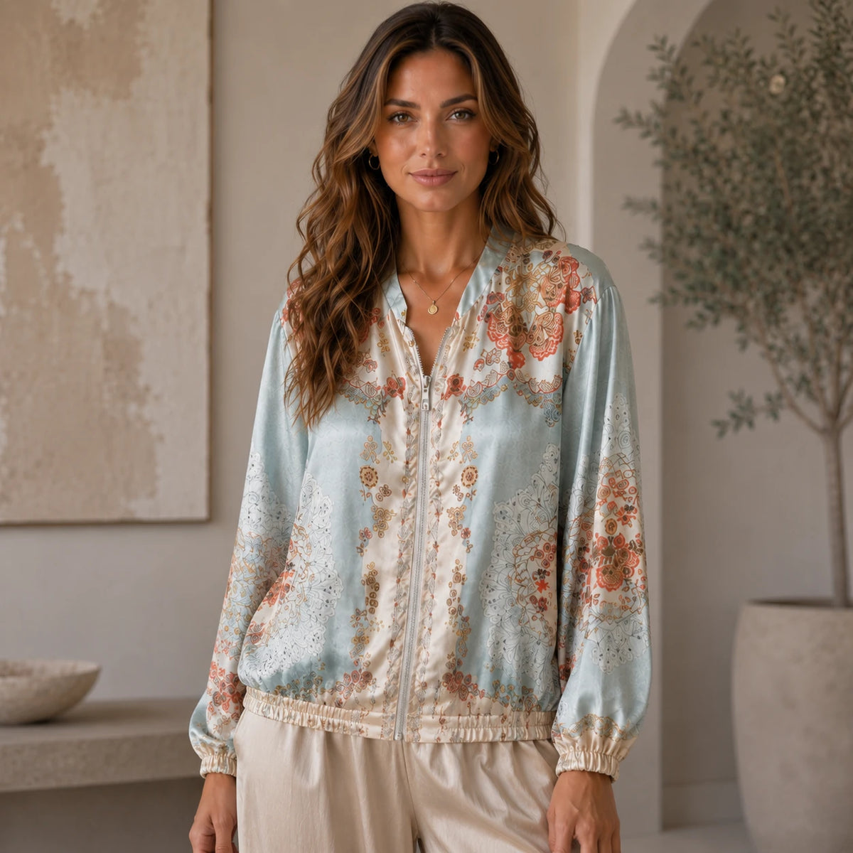Vera May sage Italian silk jacket 6778C