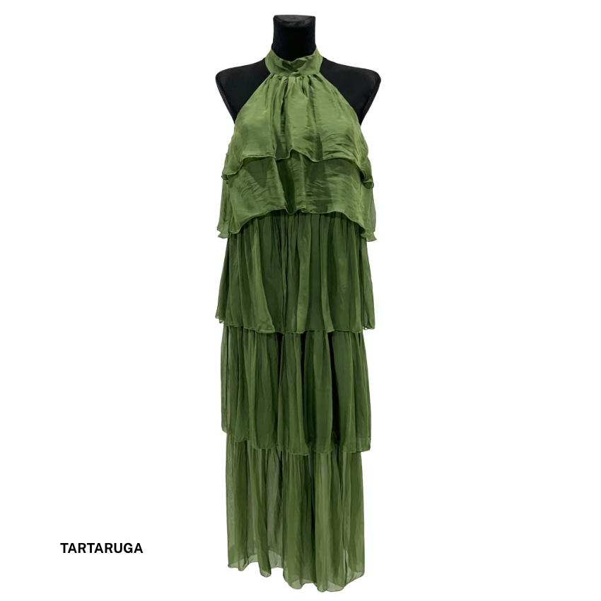 6793 ITALIAN SILK HALTER NECK DRESS  TARTARUGA GREEN