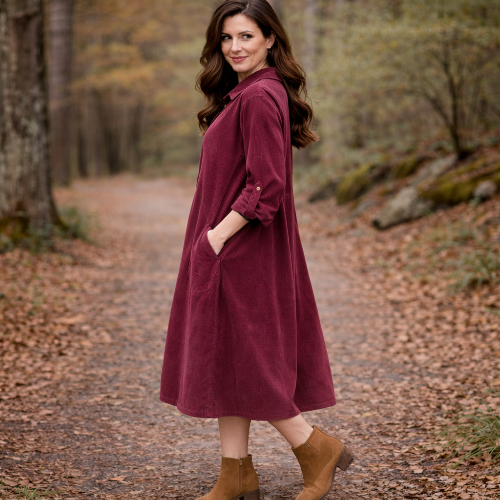 6809D  Corduroy Vera May Dress -Morgana Plum