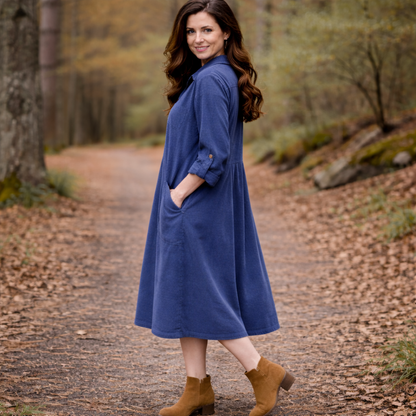6809D  Corduroy Vera May Dress Blue