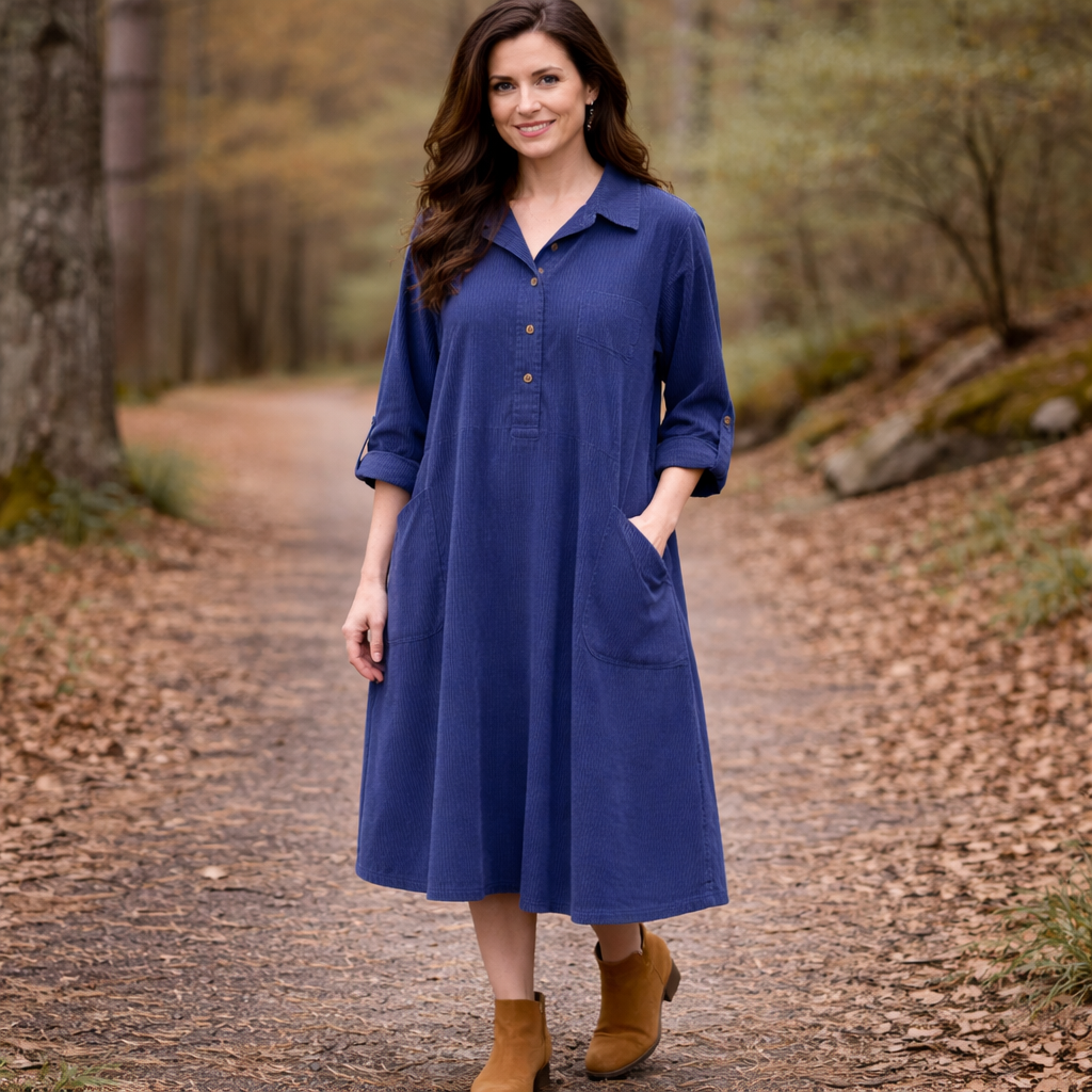 6809D  Corduroy Vera May Dress Blue