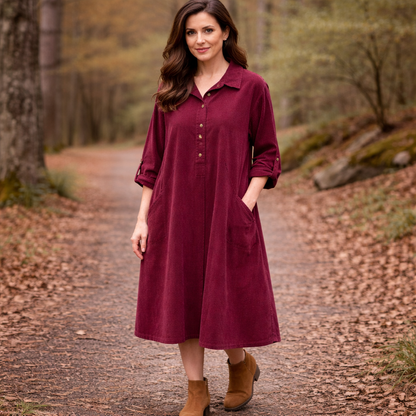 6809D  Corduroy Vera May Dress -Morgana Plum