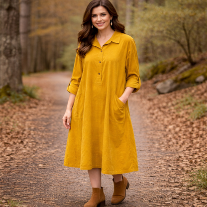 6809D  Corduroy Vera May Dress Senape Yellow