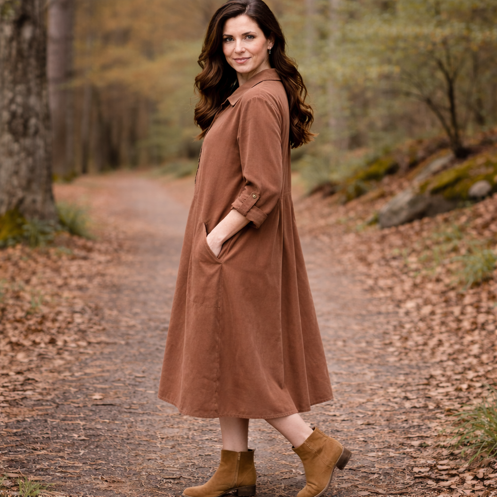 6809D  Corduroy Vera May Dress -Mocha Brown