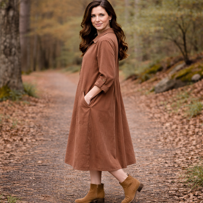 6809D  Corduroy Vera May Dress -Mocha Brown