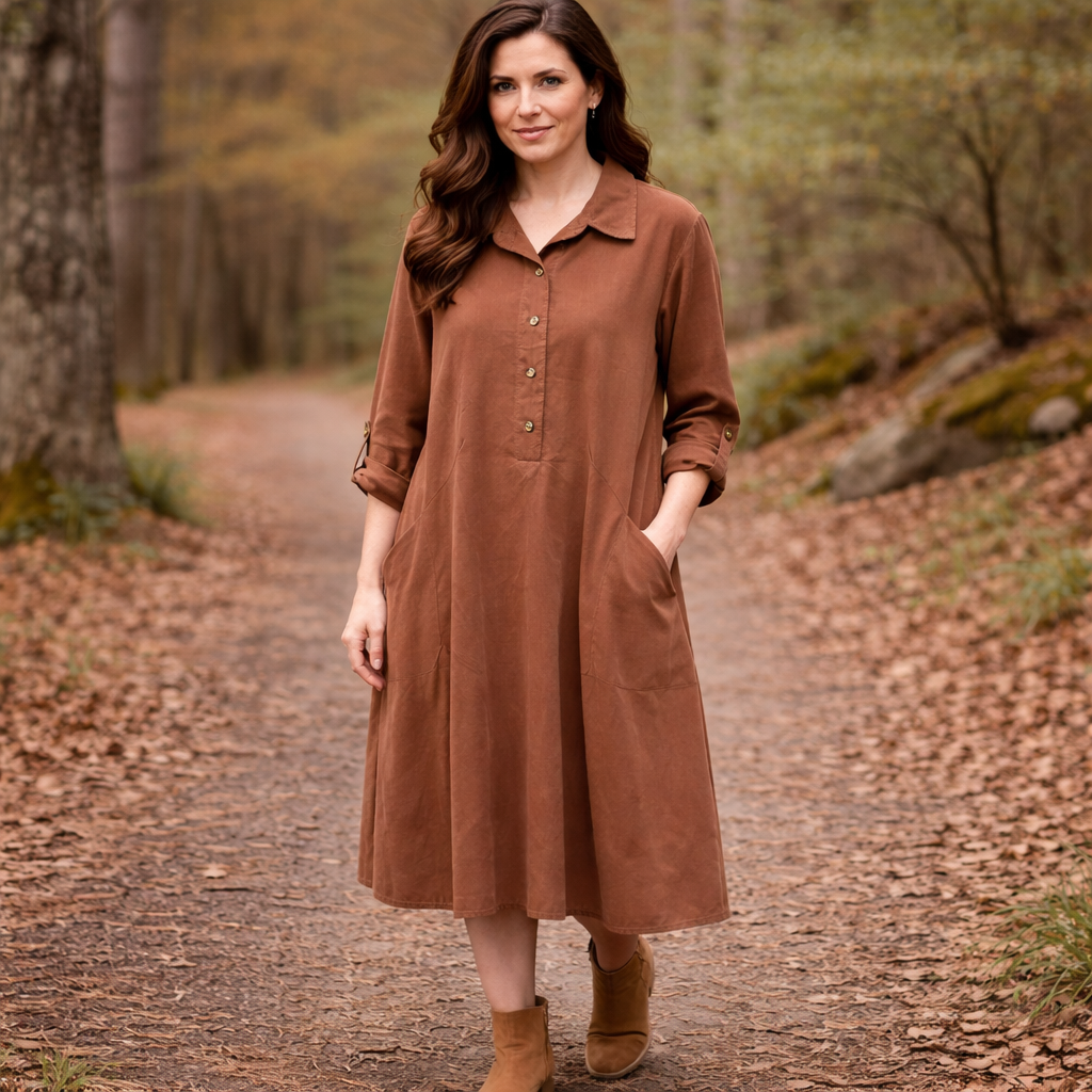 6809D  Corduroy Vera May Dress -Mocha Brown