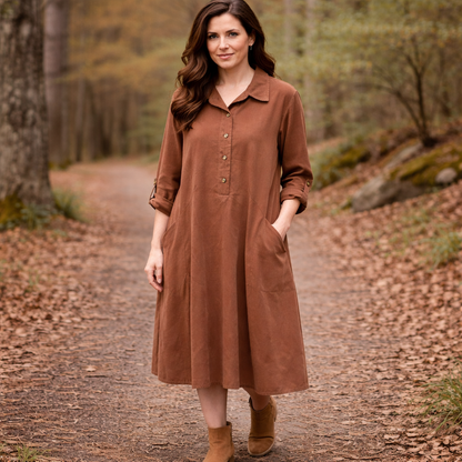 6809D  Corduroy Vera May Dress -Mocha Brown