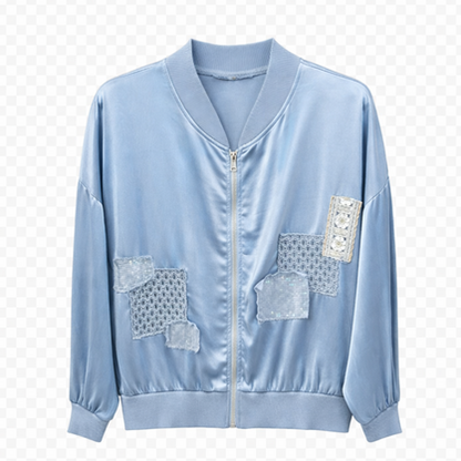 6842 Vera May Satin Bomber Jacket Blue