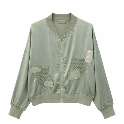 6842 Vera May Satin Bomber Jacket Sage Green