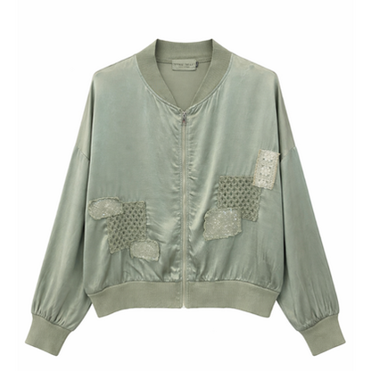 6842 Vera May Satin Bomber Jacket Sage Green