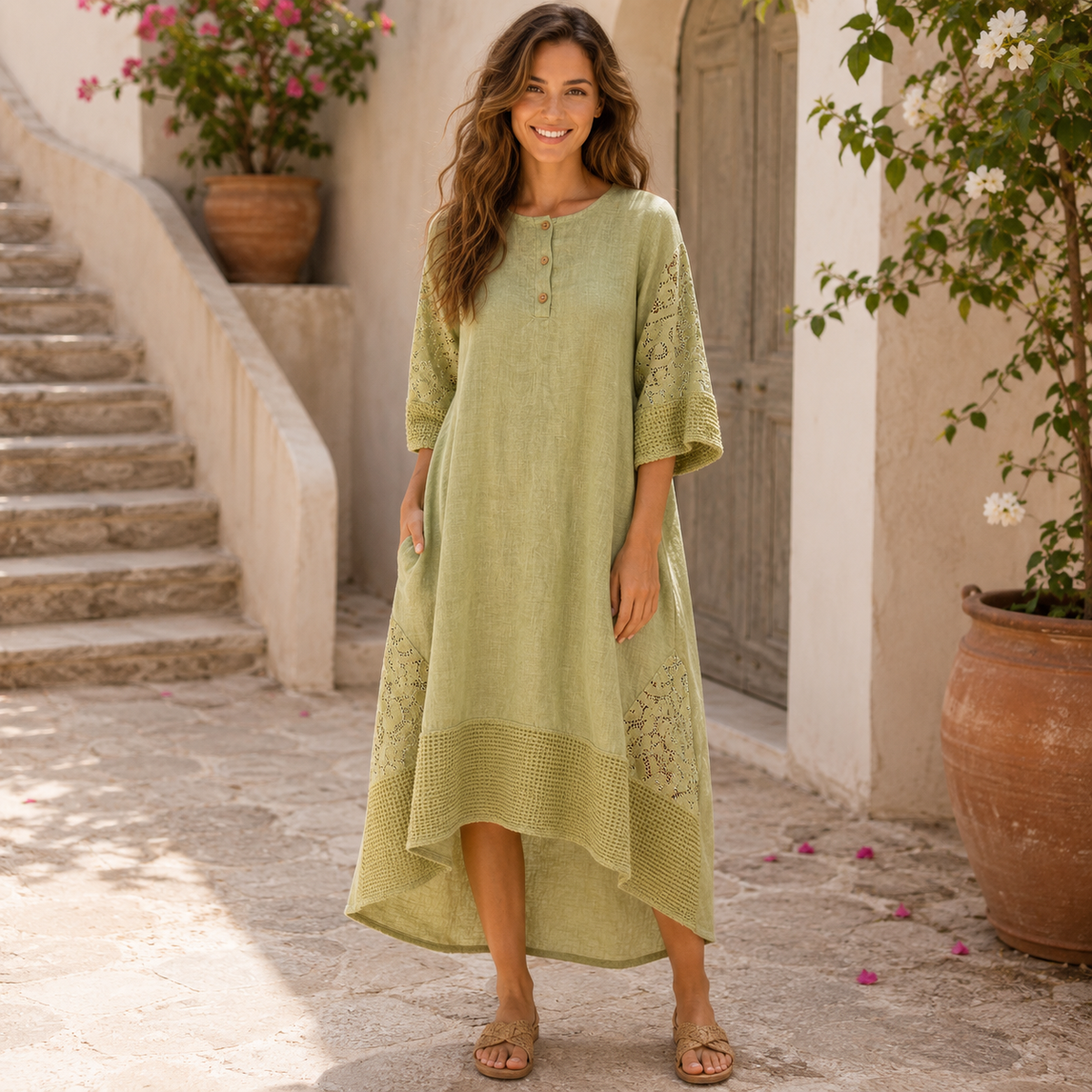 Vera May sage Italian linen dress 6903