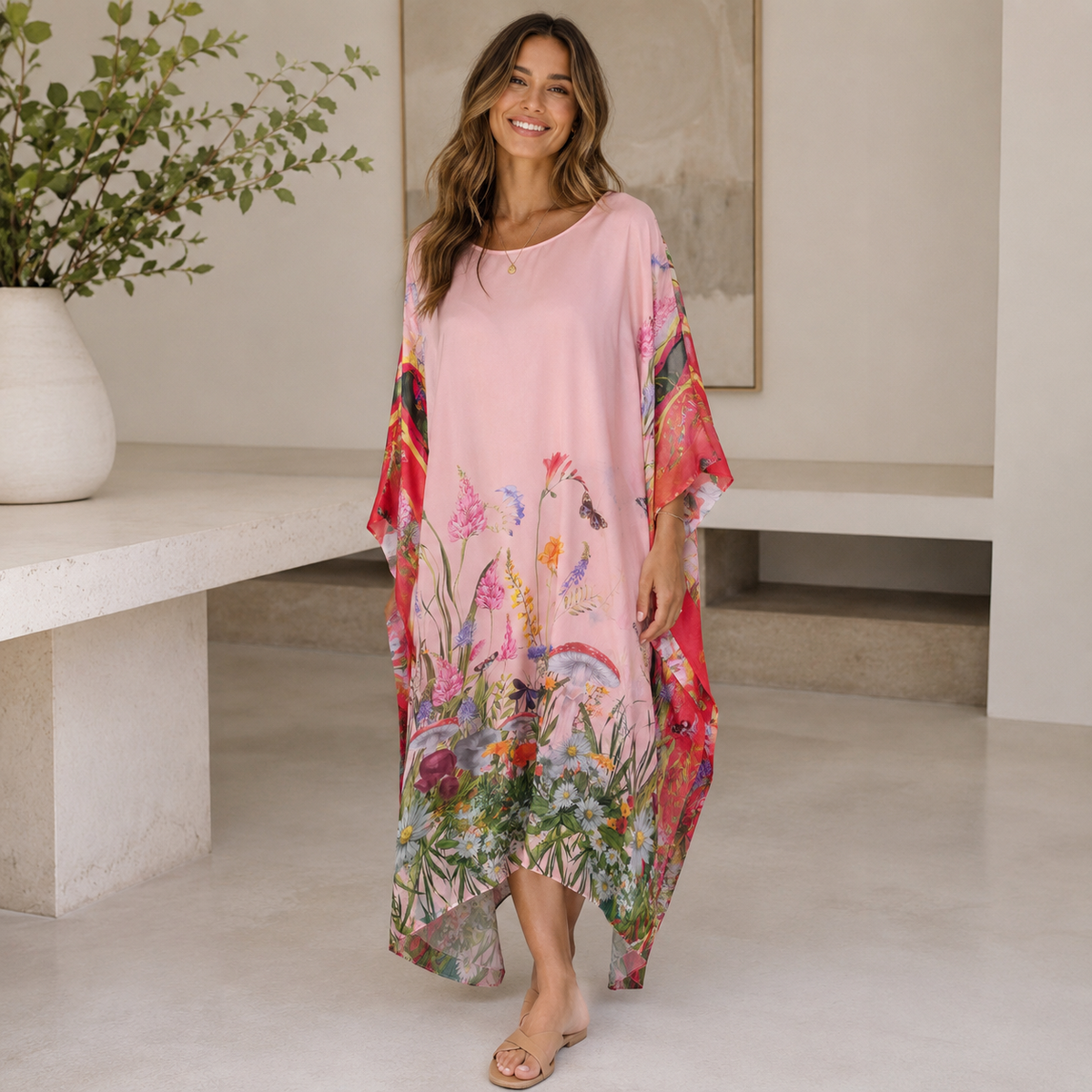 Vera May rose Italian silk dress 69091